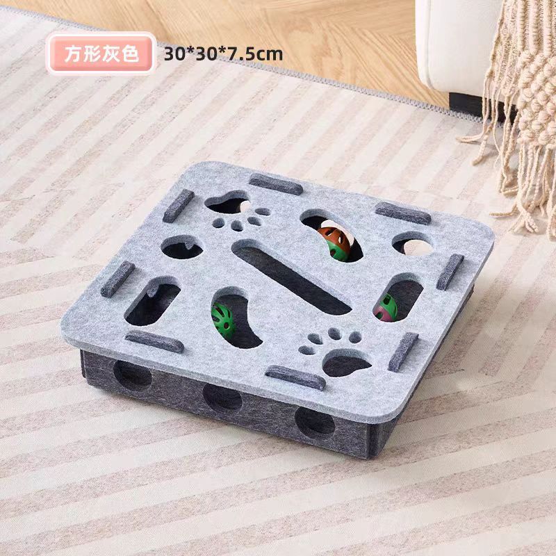 Cat Toy Self-Entertainment Boredom-Relief Gadget for Kittens and Cats, Educational Maze, Hole-Punching Felt Box, Teasing Cat Bell Ball