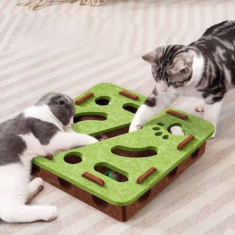 Cat Toy Self-Entertainment Boredom-Relief Gadget for Kittens and Cats, Educational Maze, Hole-Punching Felt Box, Teasing Cat Bell Ball