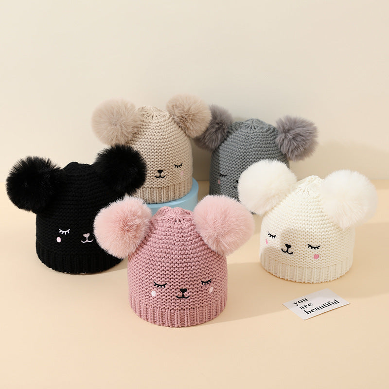 Baby Strick-Wintermütze mit Bärenbommeln