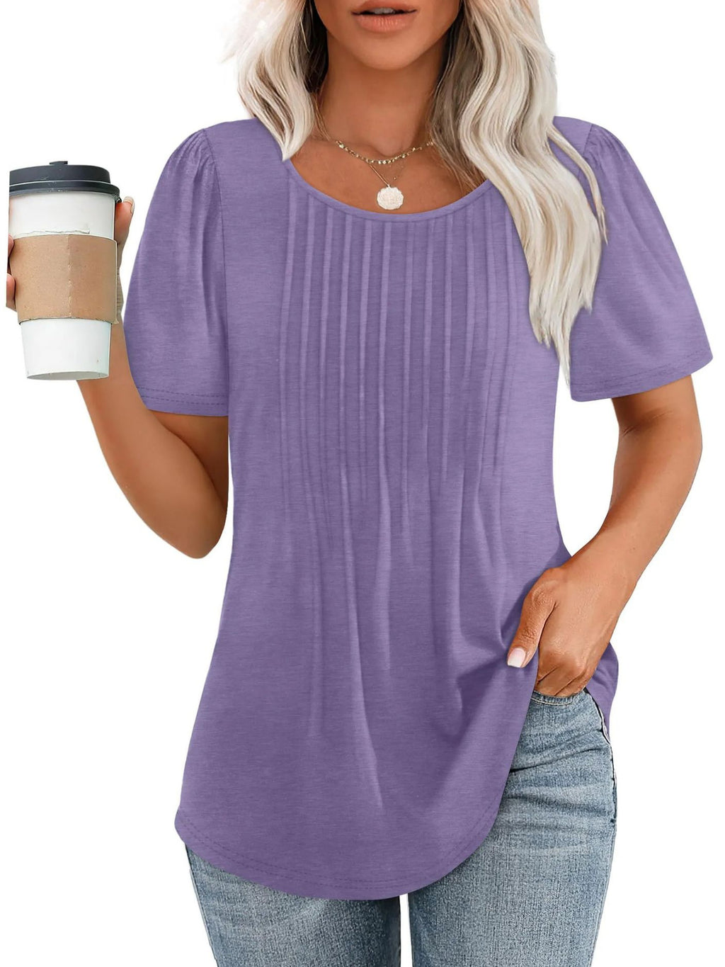 Damen Plissee-T-Shirt mit Rundhalsausschnitt