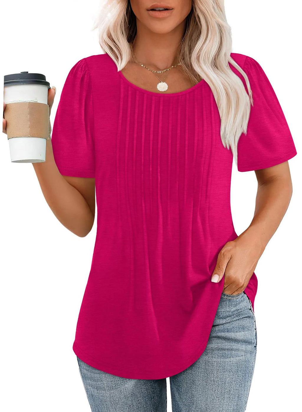 Damen Plissee-T-Shirt mit Rundhalsausschnitt