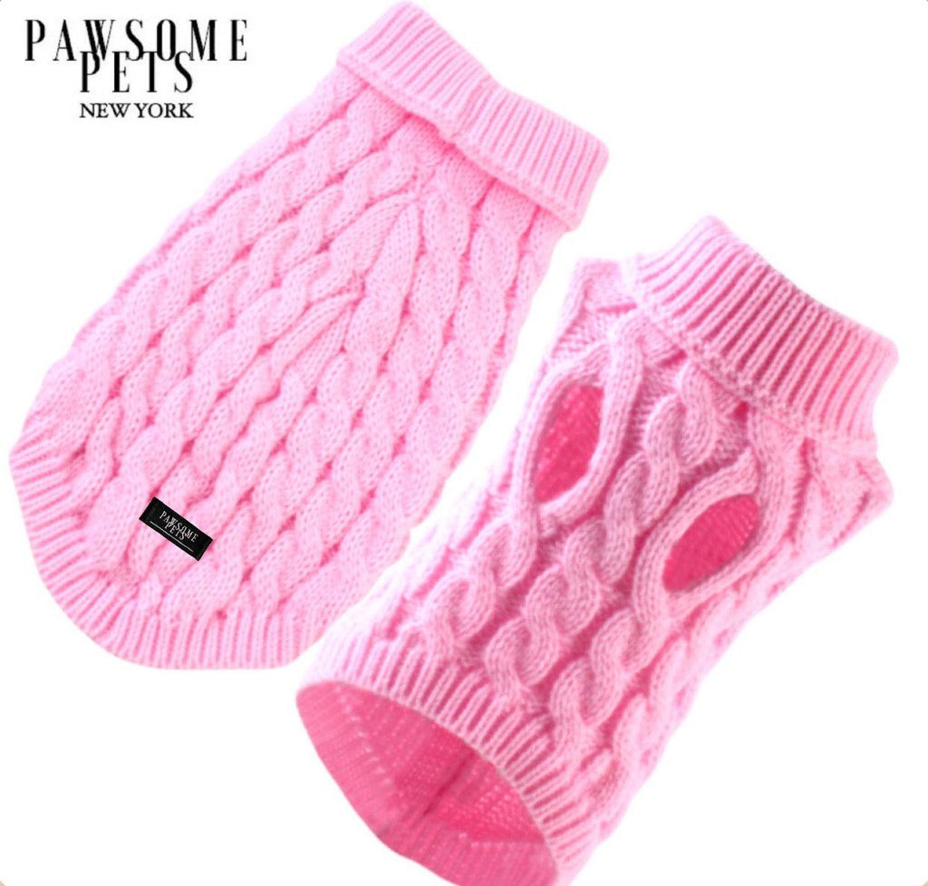 (EXTRA WARMER) HUNDE- UND KATZENSTRICKPULLOVER AUS ZOPFMUSTER - ROSA