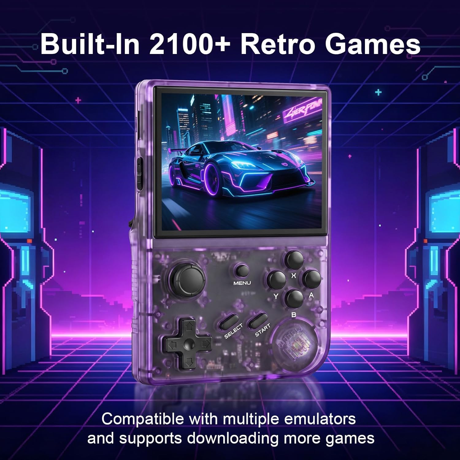 Retro Handheld Game Console with 2100+ Built-in Games, 64GB TF Card, 3.5-Inch IPS Display, Joystick and Trigger Buttons, Tempered Glass Screen, 2000mAh Battery Amazon