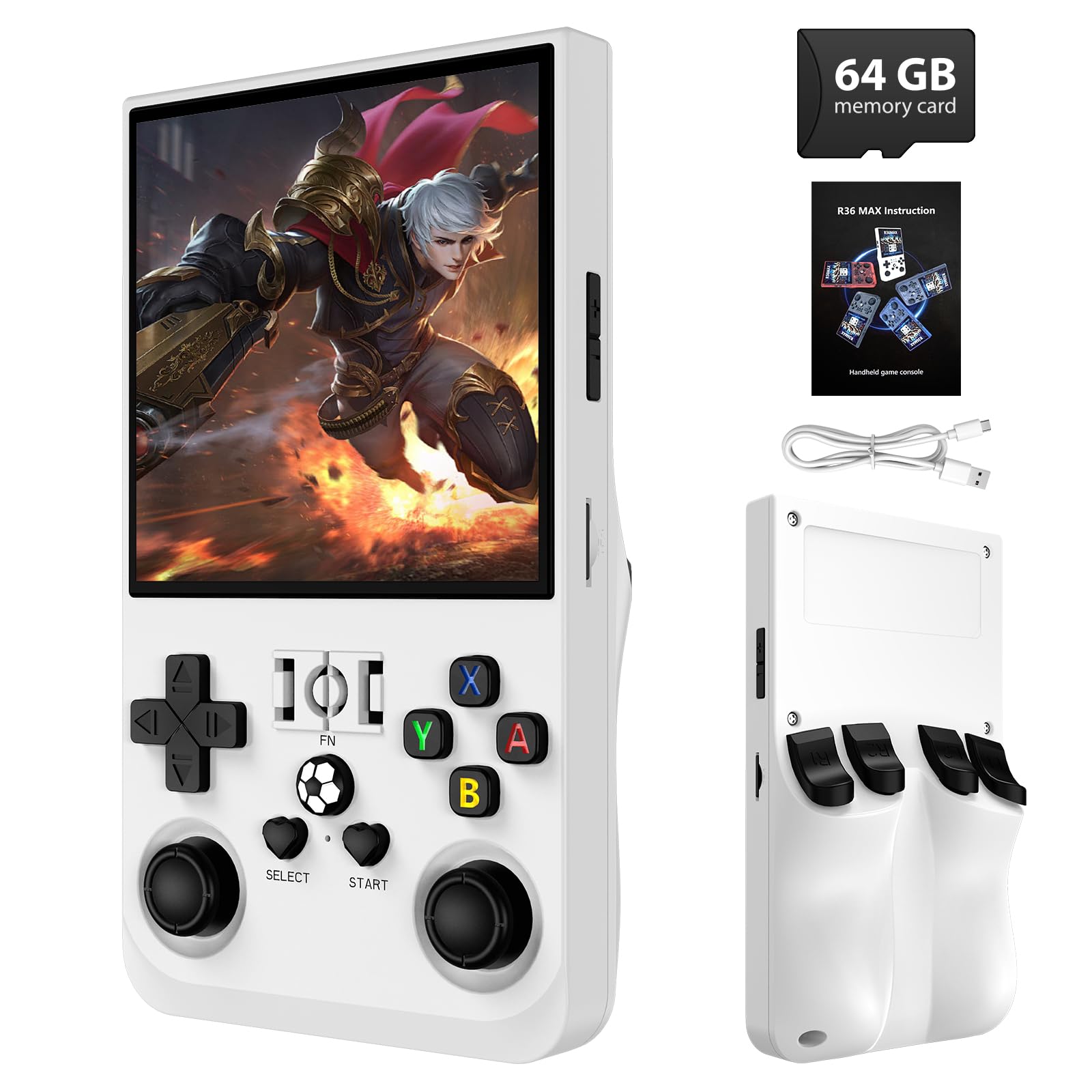 R36MAX Retro Gaming Console, Retro Handheld Games Console with 64GB TF Card, Portable Hand Held Open Source Linux System, 4.0 inch IPS HD Screen Video Game Consoles, 4000mAh Battery