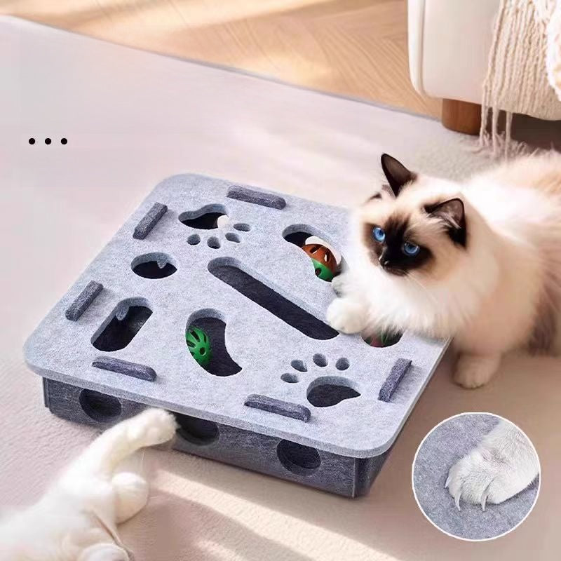 Cat Toy Self-Entertainment Boredom-Relief Gadget for Kittens and Cats, Educational Maze, Hole-Punching Felt Box, Teasing Cat Bell Ball