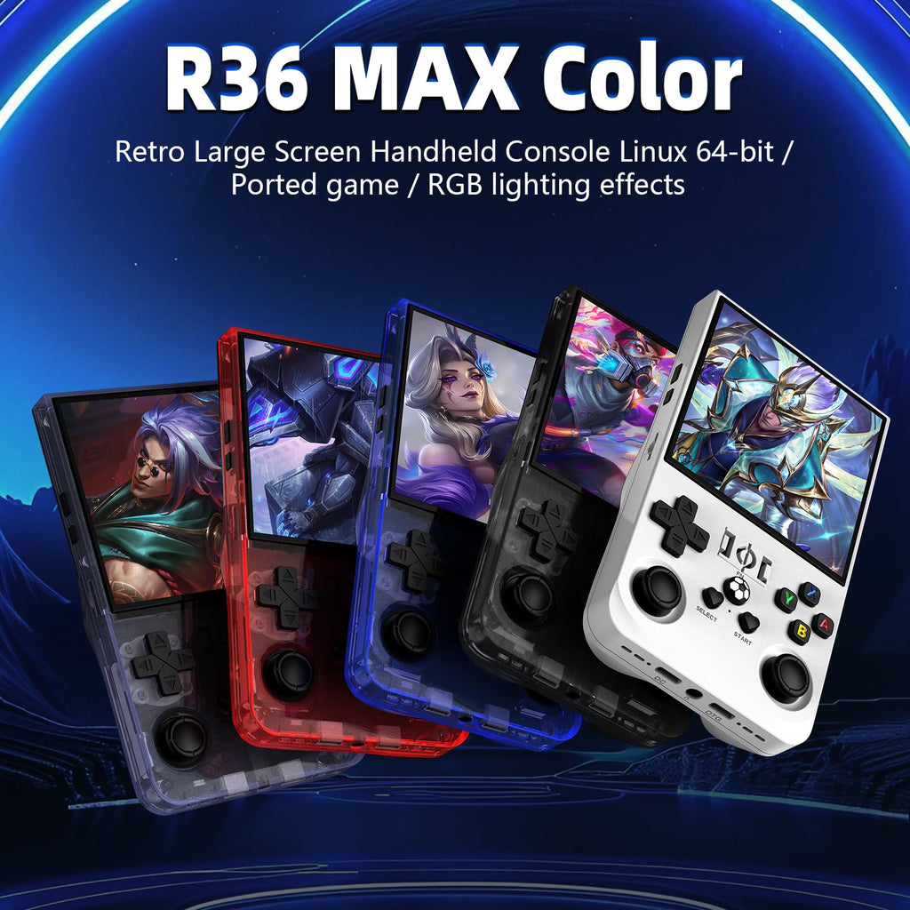 R36MAX Retro Gaming Console, Retro Handheld Games Console with 64GB TF Card, Portable Hand Held Open Source Linux System, 4.0 inch IPS HD Screen Video Game Consoles, 4000mAh Battery