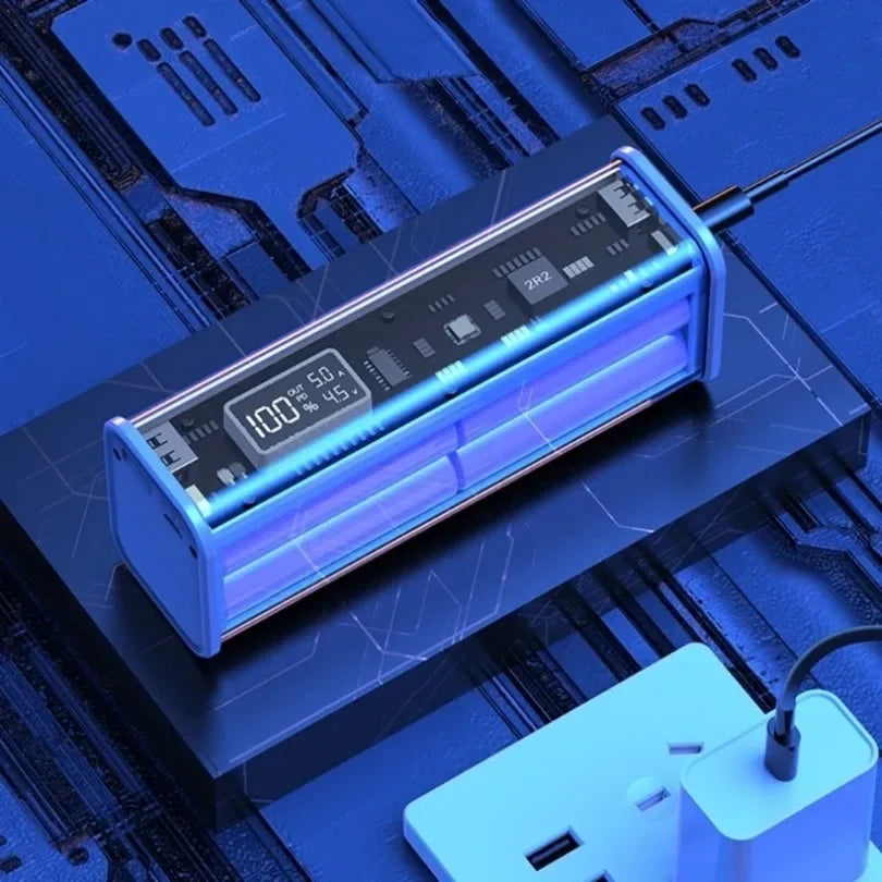 22,5W DIY Powerbank Gehäuse Transparent PD Powerbank Aufbewahrungsbox für 8 St. 18650 Polymer 20000mAh Akku Schnellladebox