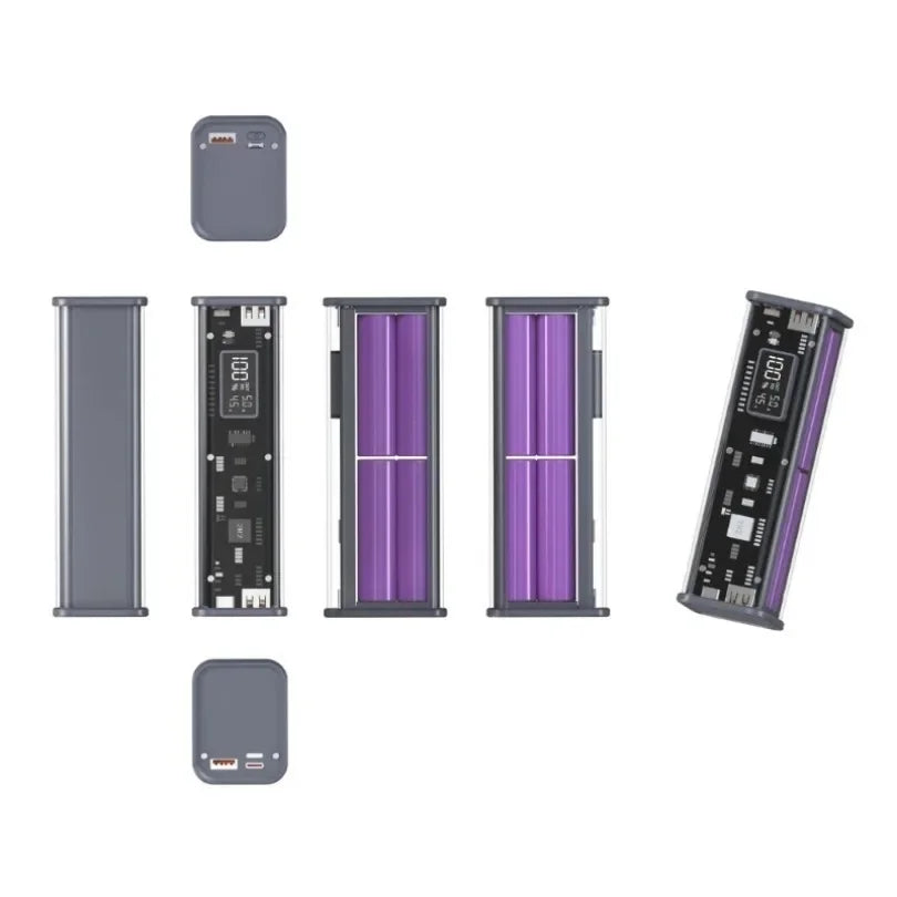 22,5W DIY Powerbank Gehäuse Transparent PD Powerbank Aufbewahrungsbox für 8 St. 18650 Polymer 20000mAh Akku Schnellladebox