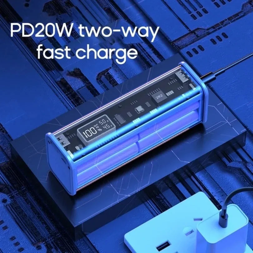 22,5W DIY Powerbank Gehäuse Transparent PD Powerbank Aufbewahrungsbox für 8 St. 18650 Polymer 20000mAh Akku Schnellladebox