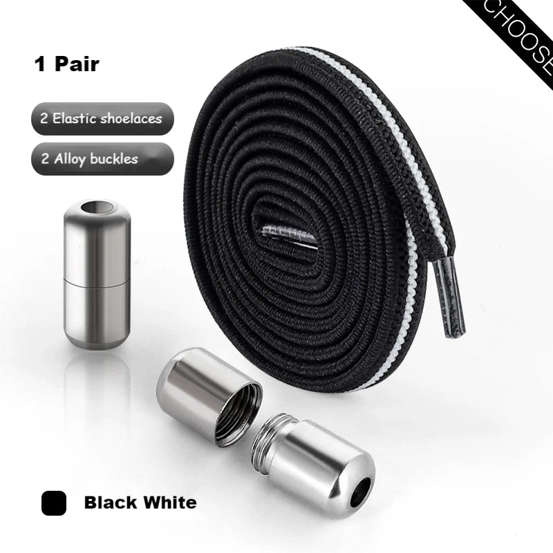 Elastic Laces Sneakers Alloy Lock No Tie Shoe Laces Flat Shoelaces for SneakersTies Kids Adult Quick Lace for Shoes Rubber Bands