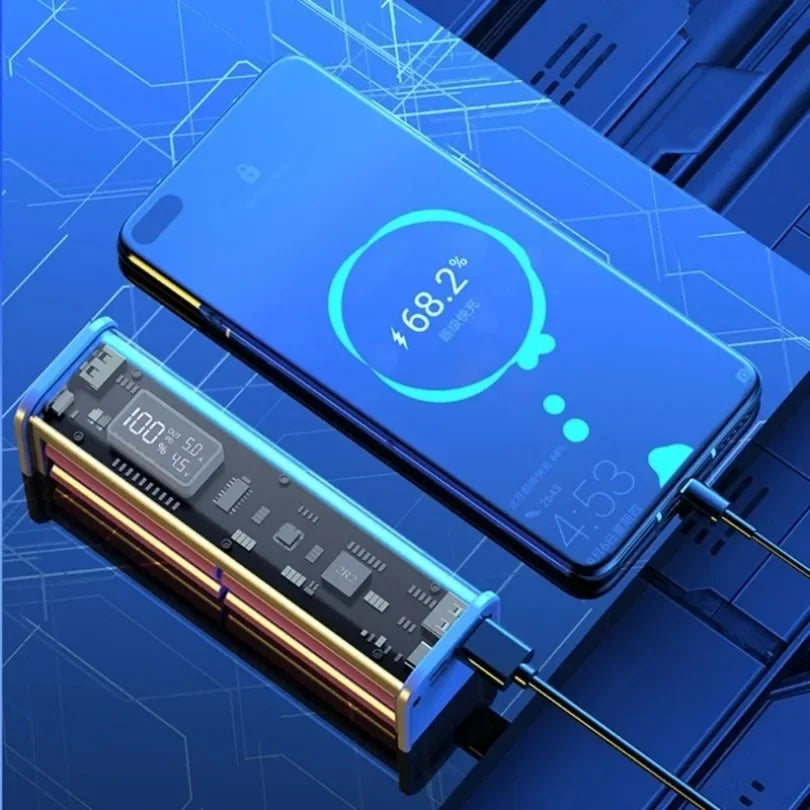 22,5W DIY Powerbank Gehäuse Transparent PD Powerbank Aufbewahrungsbox für 8 St. 18650 Polymer 20000mAh Akku Schnellladebox