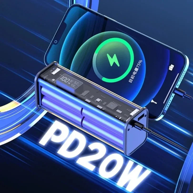 22,5W DIY Powerbank Gehäuse Transparent PD Powerbank Aufbewahrungsbox für 8 St. 18650 Polymer 20000mAh Akku Schnellladebox