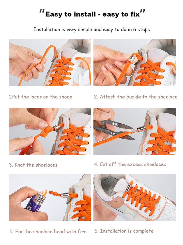 Elastic Laces Sneakers Alloy Lock No Tie Shoe Laces Flat Shoelaces for SneakersTies Kids Adult Quick Lace for Shoes Rubber Bands