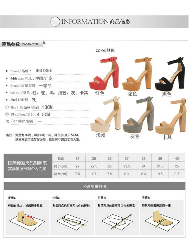 Mode Frauen Pumps Sandalen Sommer Plateau Gürtelschnalle Riemen PU Blockabsatz Outdoor Koreanischer Stil Schwarz Offene Spitze Grace 1550-1