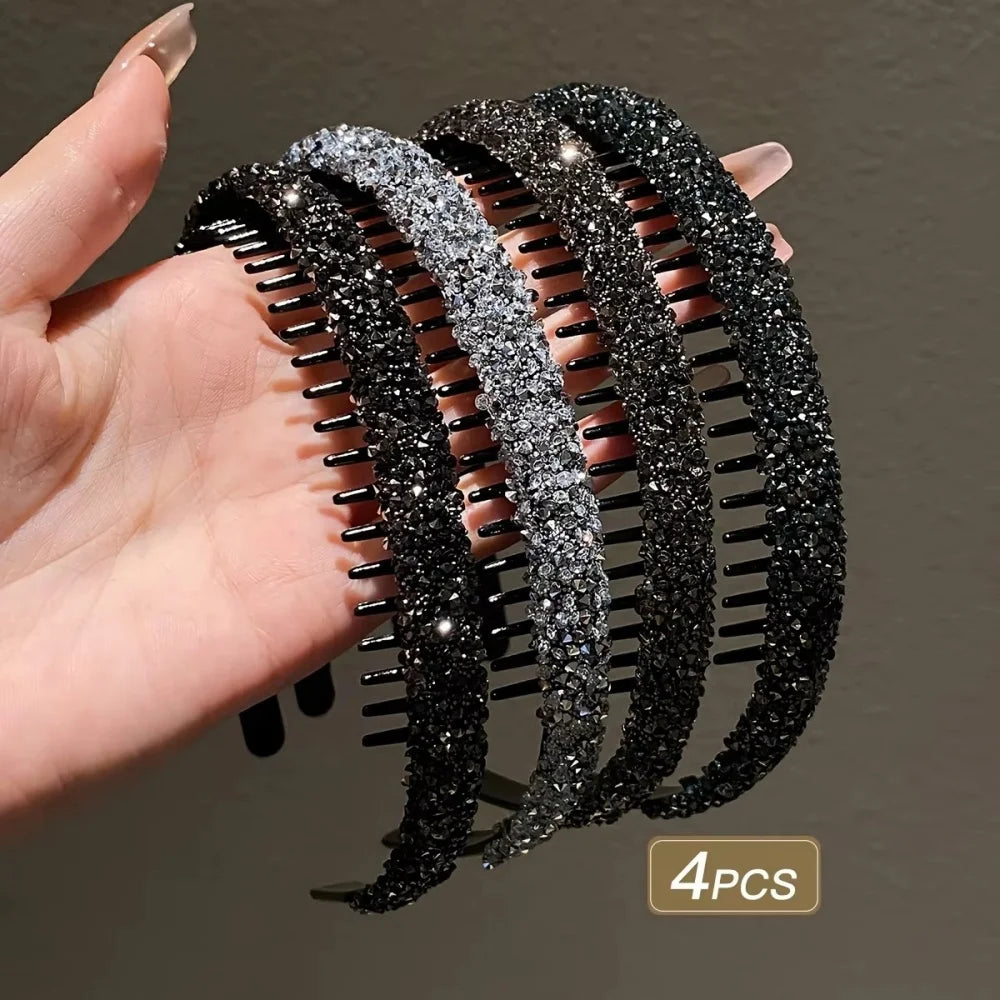 1 Pack Voll-Strass-Haarreif mit Zacken, rutschfest, ausgefallener Stil, tägliche Flyaway-Kontrolle / Pendler-Look / Party