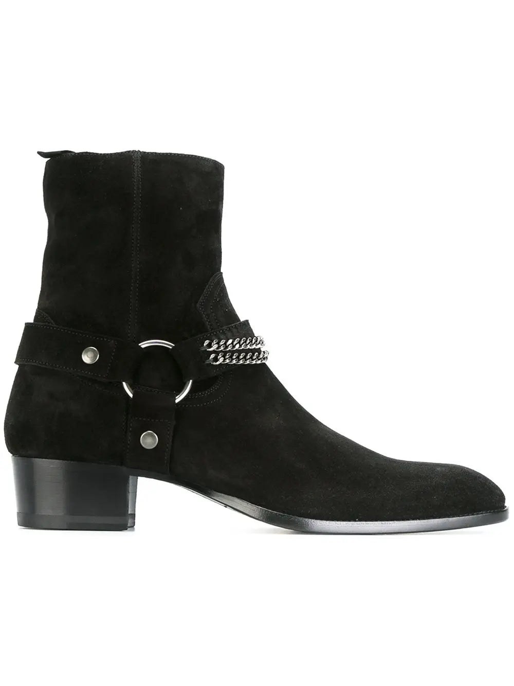 New Brown /Black Suede Leather Shoes Chains Harness Buckle Men Boots Stacked Heel Anke Boots Side Zip Men Fashion Boots Shoes