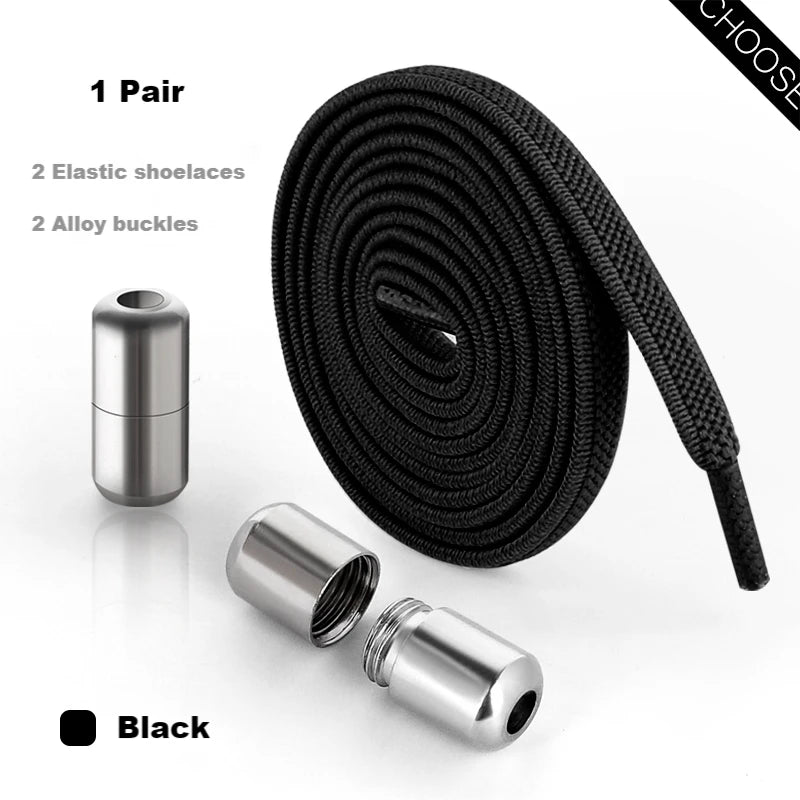 Elastic Laces Sneakers Alloy Lock No Tie Shoe Laces Flat Shoelaces for SneakersTies Kids Adult Quick Lace for Shoes Rubber Bands
