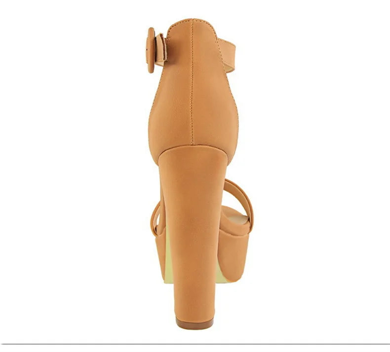 Mode Frauen Pumps Sandalen Sommer Plateau Gürtelschnalle Riemen PU Blockabsatz Outdoor Koreanischer Stil Schwarz Offene Spitze Grace 1550-1