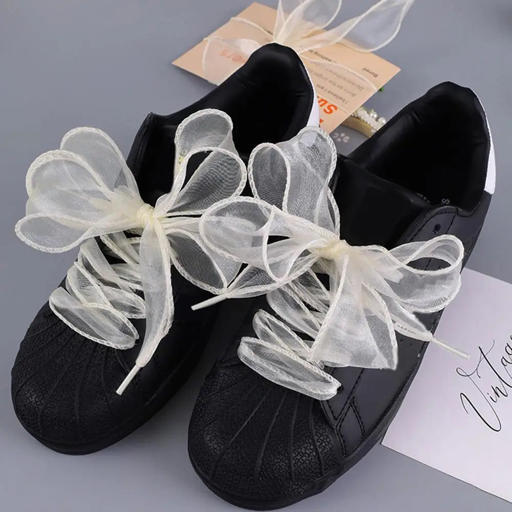 Fairy Ruffle 4CM breiter flacher Schnürsenkel für Turnschuhe 140cm lang Organza-Band Schuhbänder Turnschuhe Sportschuhe Schnürsenkel