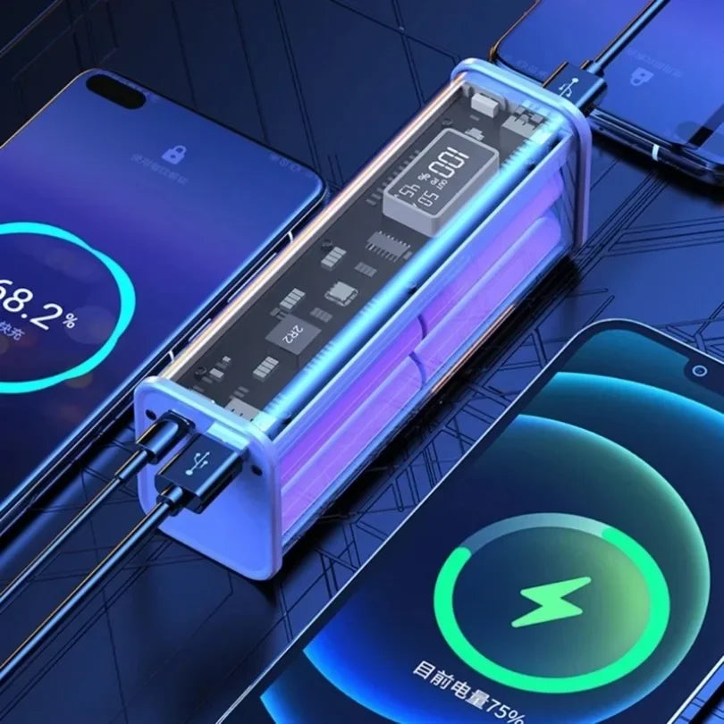 22,5W DIY Powerbank Gehäuse Transparent PD Powerbank Aufbewahrungsbox für 8 St. 18650 Polymer 20000mAh Akku Schnellladebox