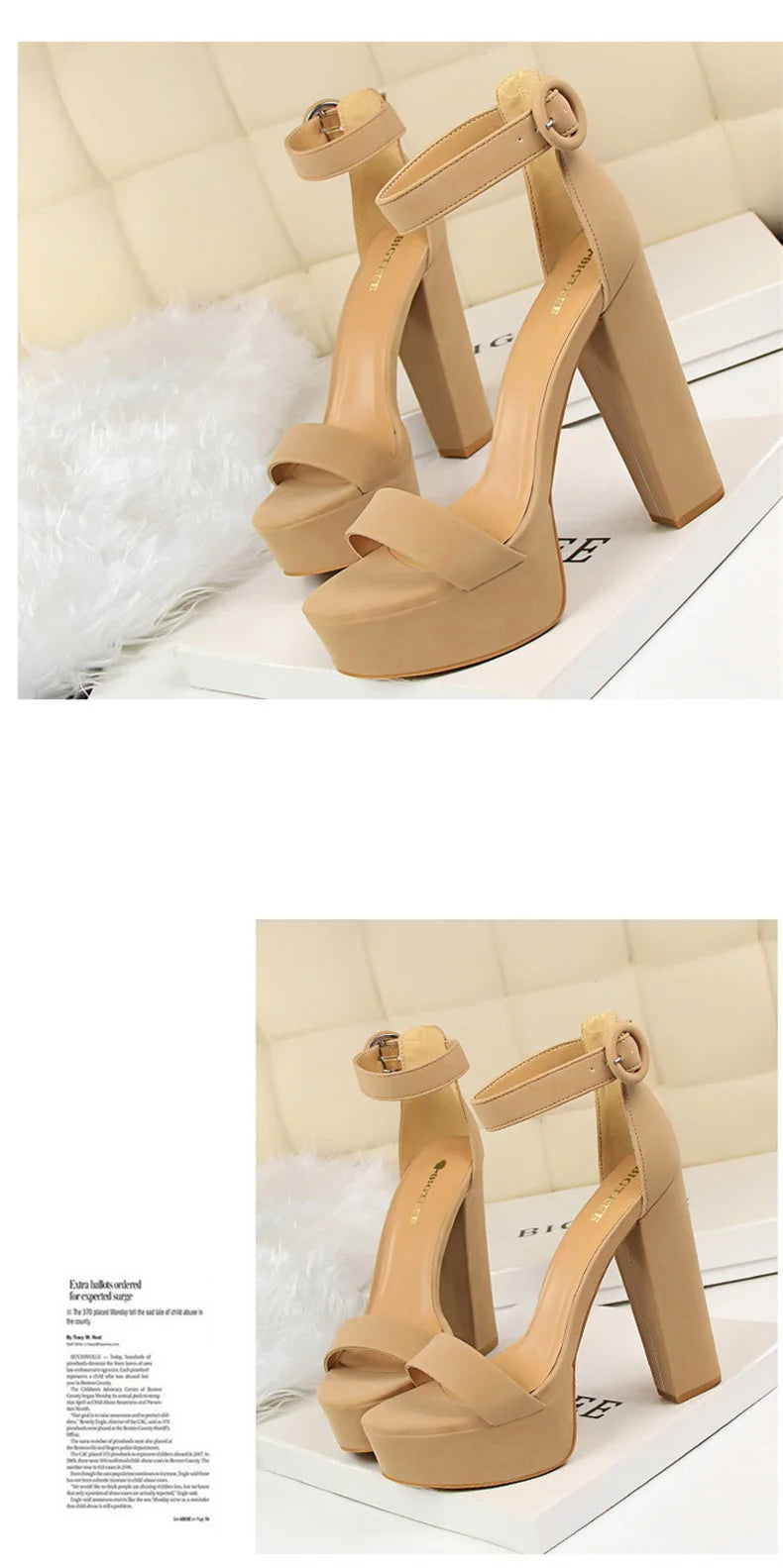 Mode Frauen Pumps Sandalen Sommer Plateau Gürtelschnalle Riemen PU Blockabsatz Outdoor Koreanischer Stil Schwarz Offene Spitze Grace 1550-1