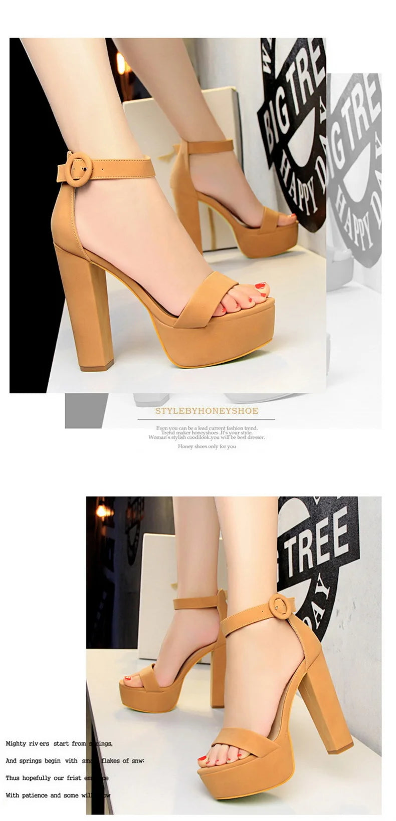 Mode Frauen Pumps Sandalen Sommer Plateau Gürtelschnalle Riemen PU Blockabsatz Outdoor Koreanischer Stil Schwarz Offene Spitze Grace 1550-1