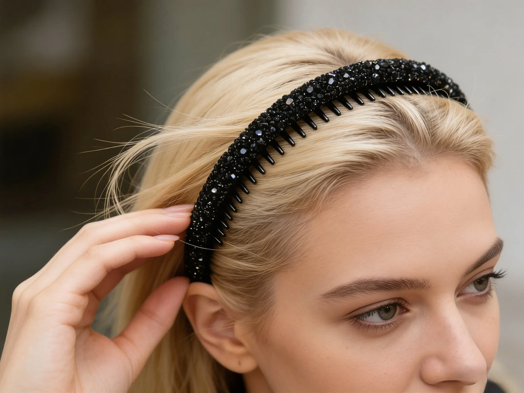1 Pack Voll-Strass-Haarreif mit Zacken, rutschfest, ausgefallener Stil, tägliche Flyaway-Kontrolle / Pendler-Look / Party