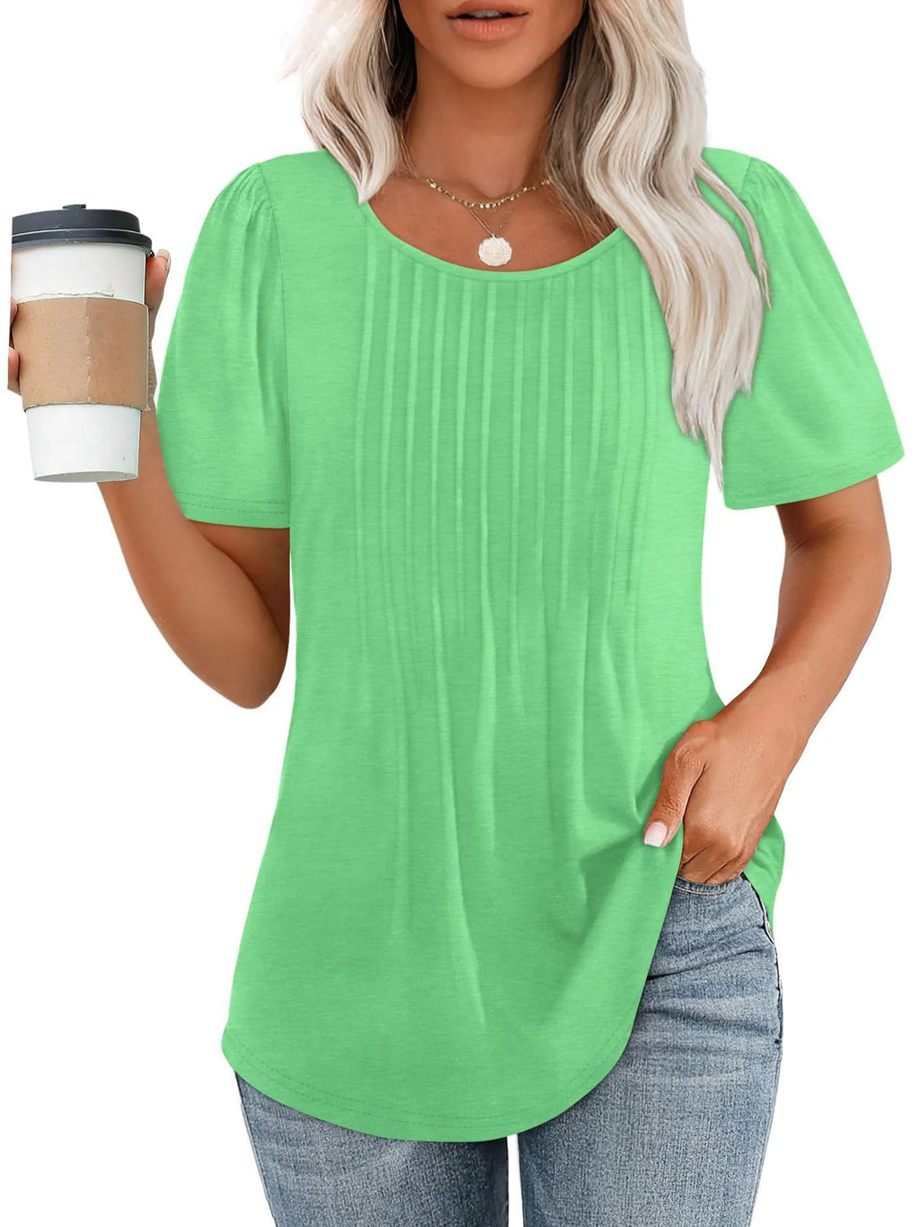 Damen Plissee-T-Shirt mit Rundhalsausschnitt
