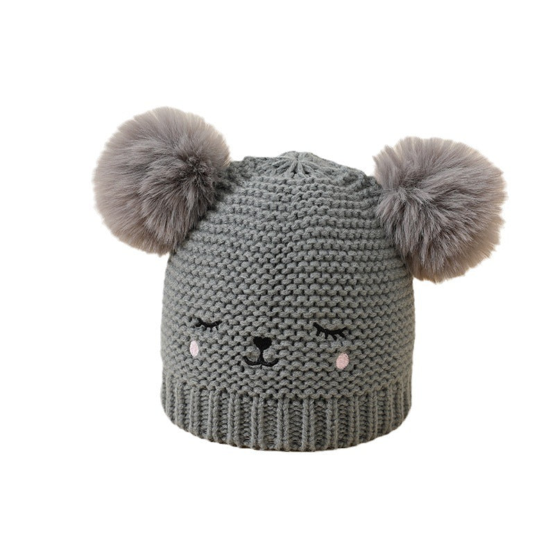Baby Knitted Winter Hat with Bear Pompoms