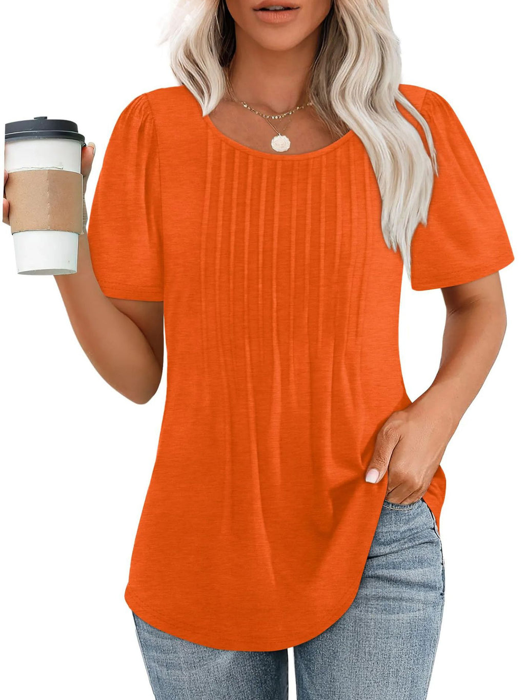 Damen Plissee-T-Shirt mit Rundhalsausschnitt