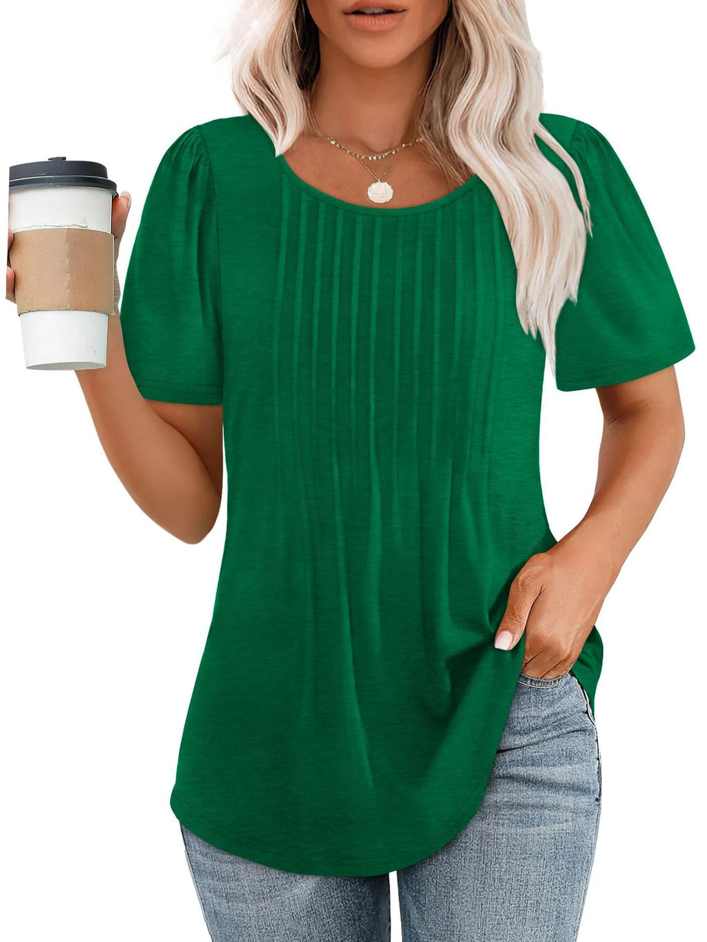 Damen Plissee-T-Shirt mit Rundhalsausschnitt
