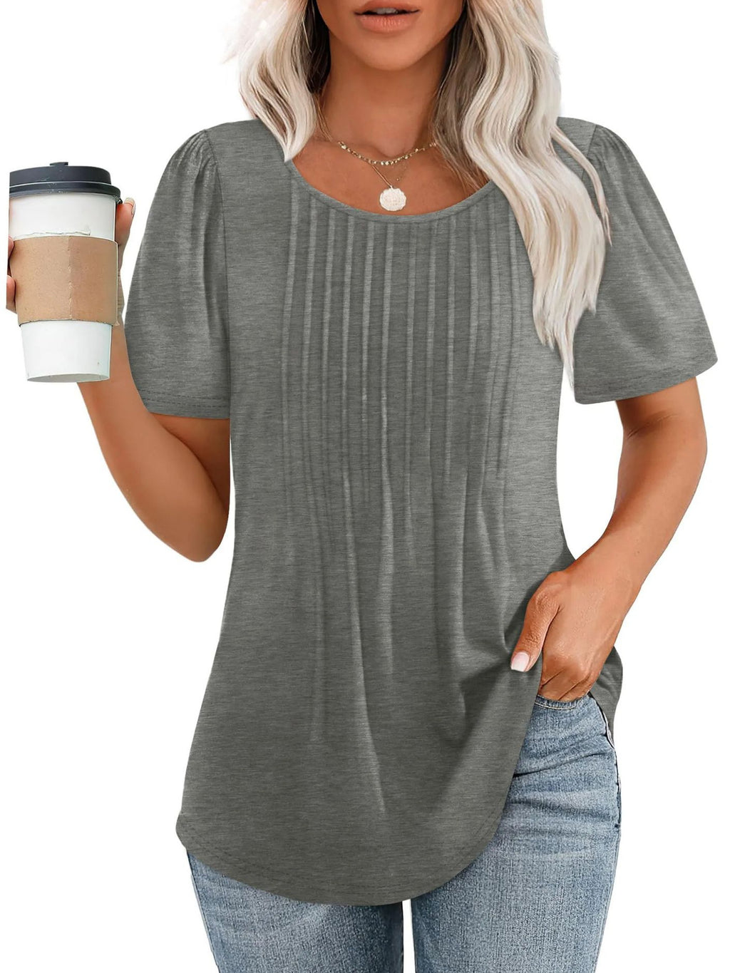 Damen Plissee-T-Shirt mit Rundhalsausschnitt