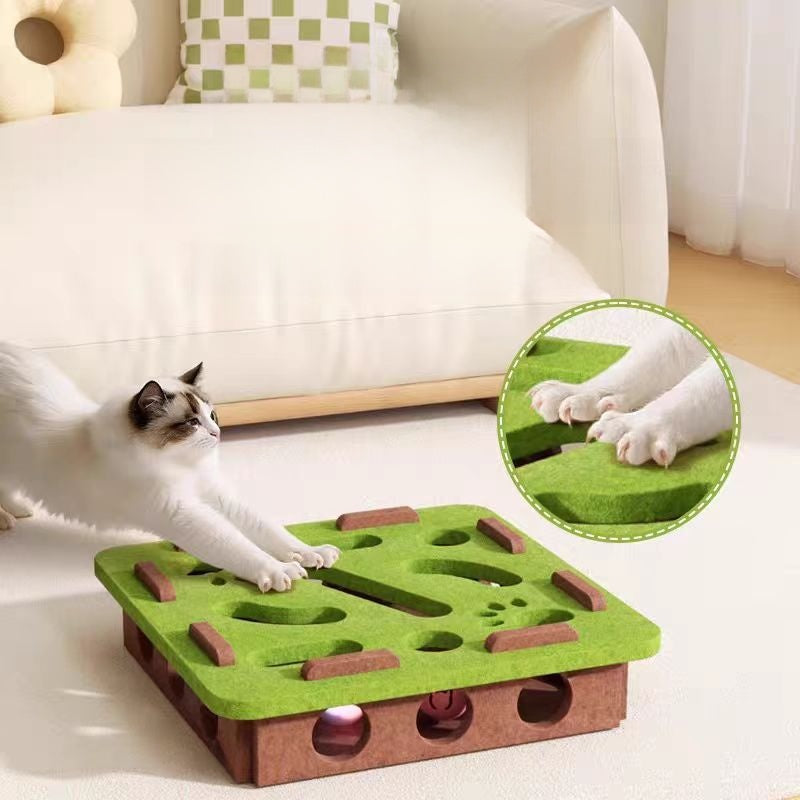 Cat Toy Self-Entertainment Boredom-Relief Gadget for Kittens and Cats, Educational Maze, Hole-Punching Felt Box, Teasing Cat Bell Ball